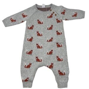 Nordstrom Kids Baby Gray Jaquard Knit Fox Coverall One Piece Outfit